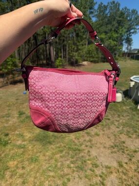 Coach Pink Signature Suede Hobo